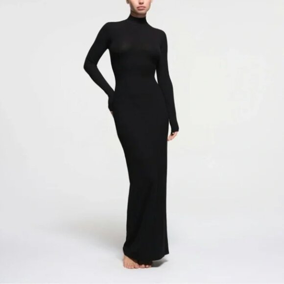 SKIMS Dresses & Skirts - SKIMS Soft Lounge Turtleneck Long Sleeve Dress Womens XS Onyx Black Mock Neck